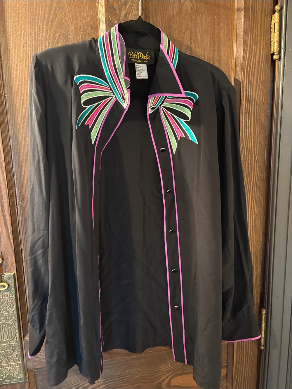 Bob Mackie Black Jacket with Multicolor Bow Collar